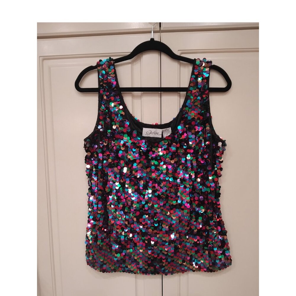 Destinee Vintage Party Tank, Glitzy, Multi-Colored Large Sequins -- Size L